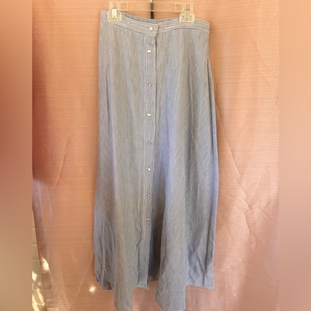 80s/90s Karen Kane Blue and White Striped Maxi Skirt